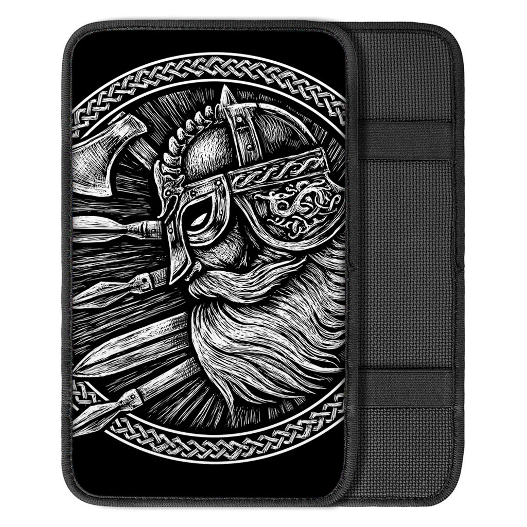 Black And White Viking God Odin Print Car Center Console Cover
