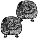 Black And White Viking God Odin Print Car Headrest Covers