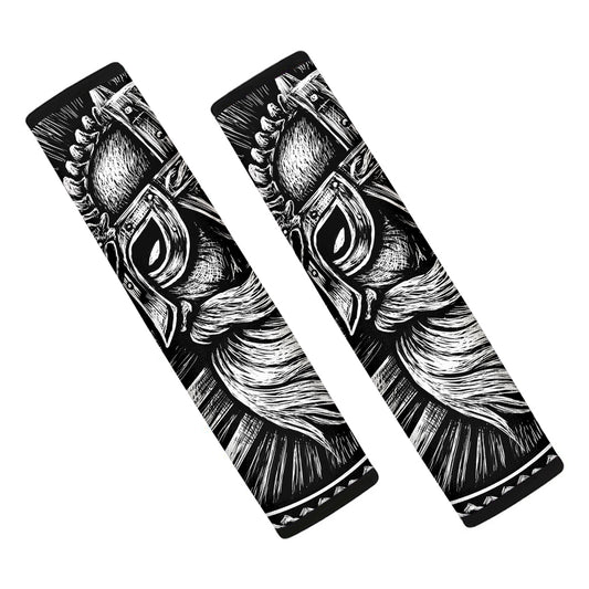 Black And White Viking God Odin Print Car Seat Belt Covers