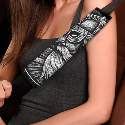 Black And White Viking God Odin Print Car Seat Belt Covers