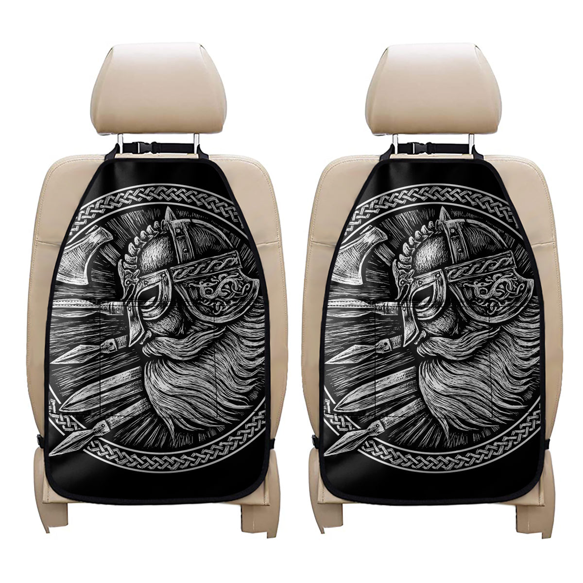 Black And White Viking God Odin Print Car Seat Organizers