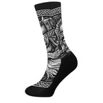 Black And White Viking God Odin Print Crew Socks