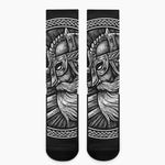 Black And White Viking God Odin Print Crew Socks