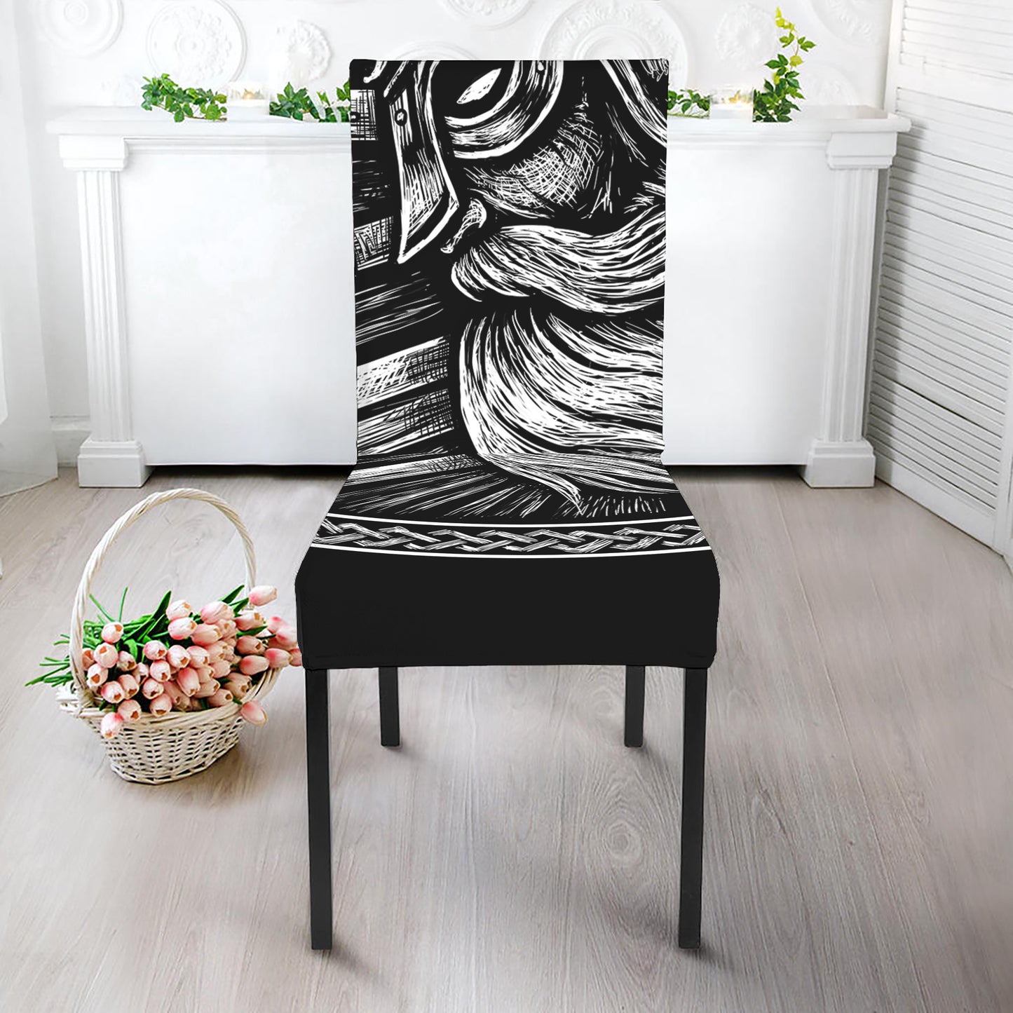 Black And White Viking God Odin Print Dining Chair Slipcover