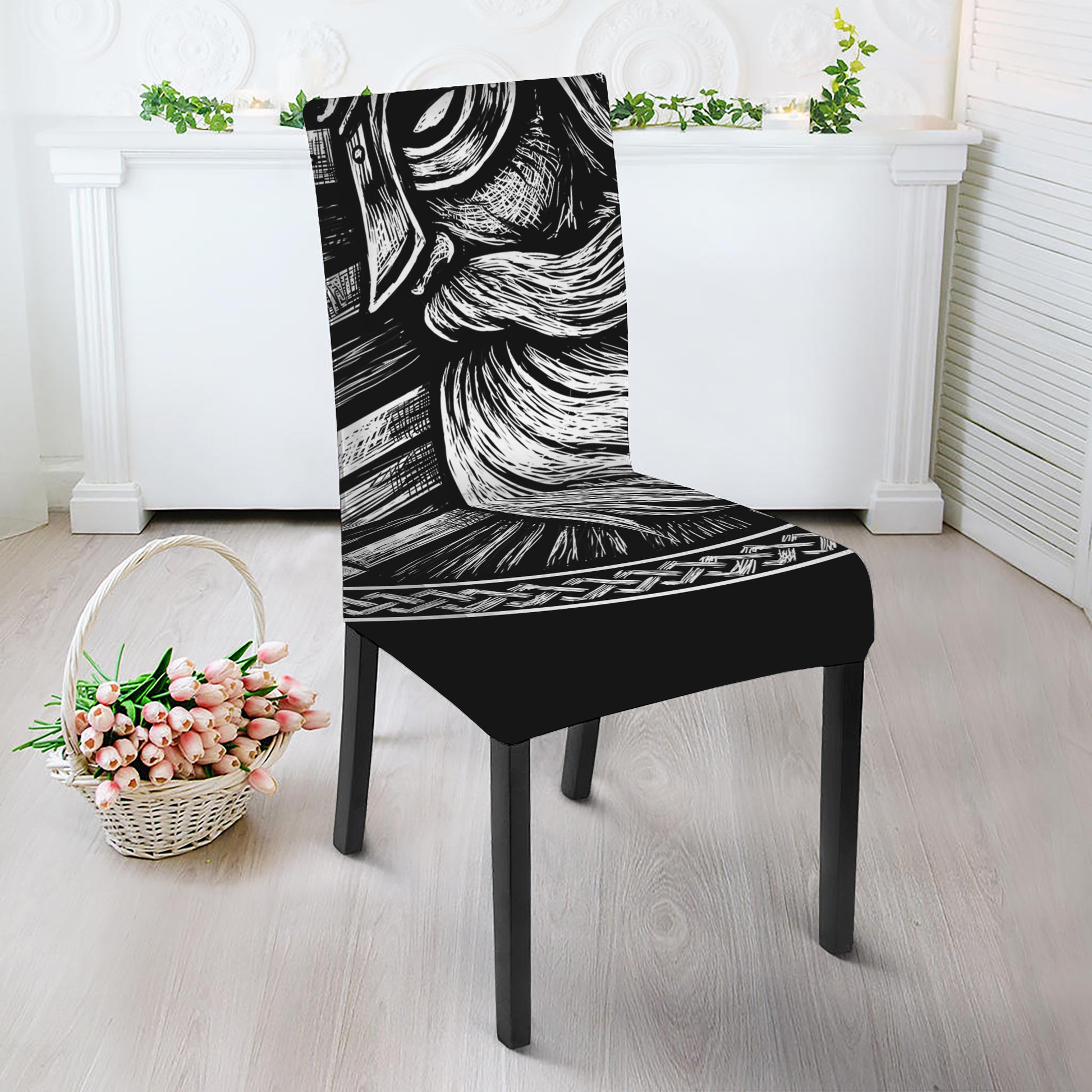 Black And White Viking God Odin Print Dining Chair Slipcover