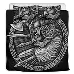 Black And White Viking God Odin Print Duvet Cover Bedding Set
