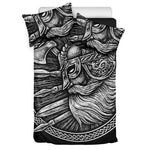 Black And White Viking God Odin Print Duvet Cover Bedding Set