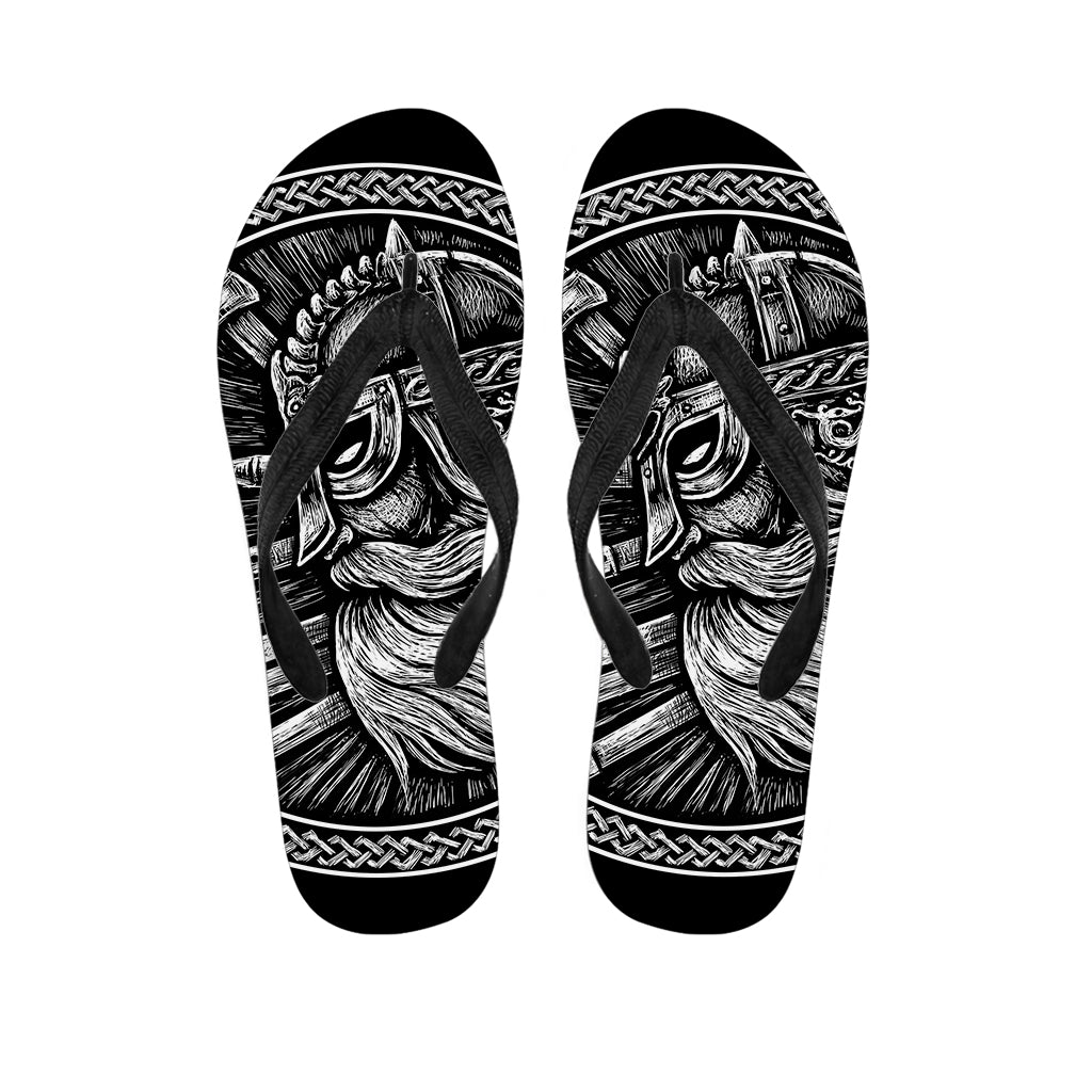 Black And White Viking God Odin Print Flip Flops