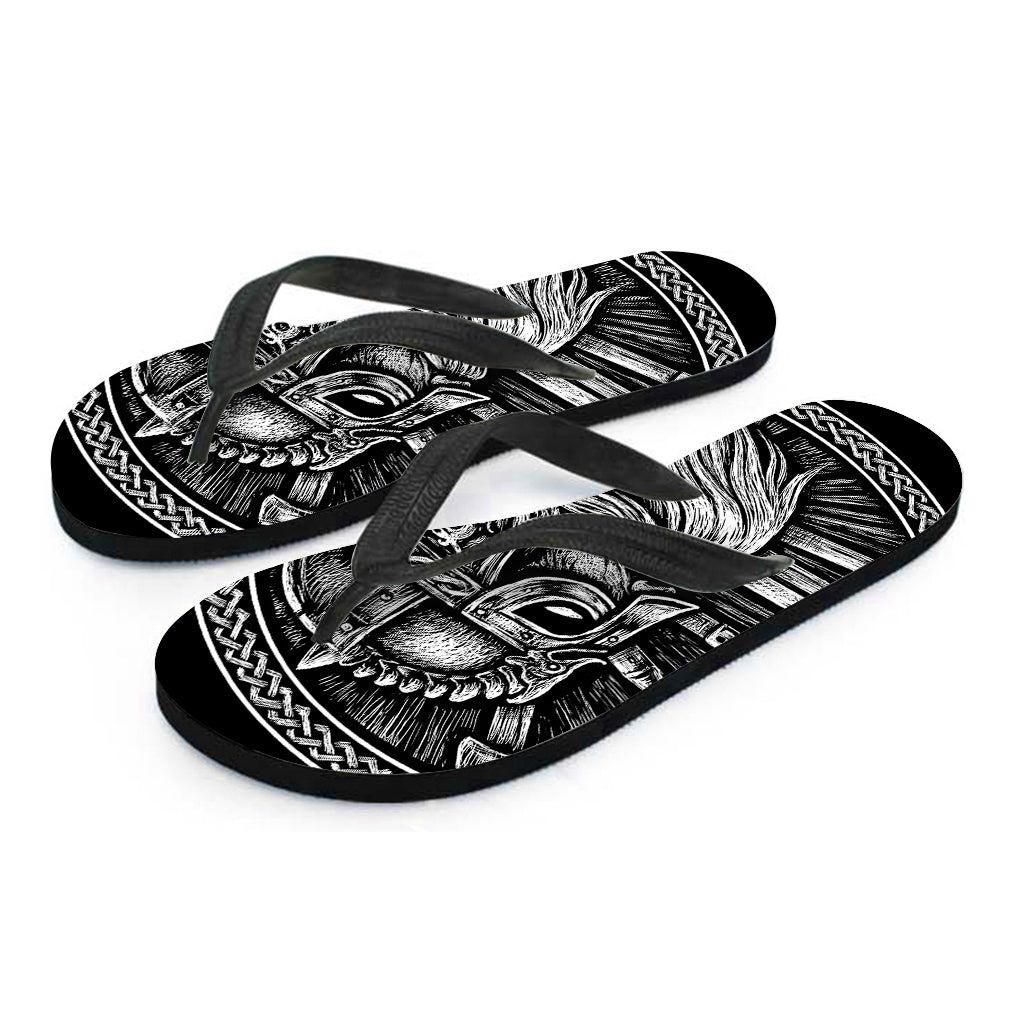 Black And White Viking God Odin Print Flip Flops
