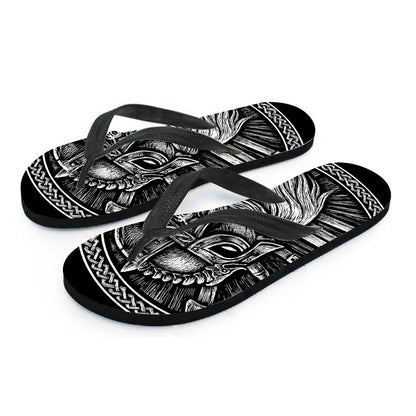 Black And White Viking God Odin Print Flip Flops