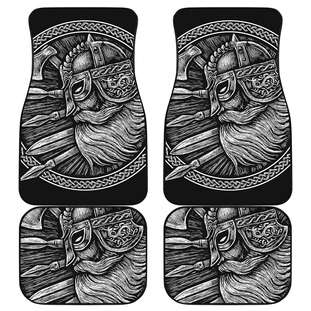 Black And White Viking God Odin Print Front and Back Car Floor Mats