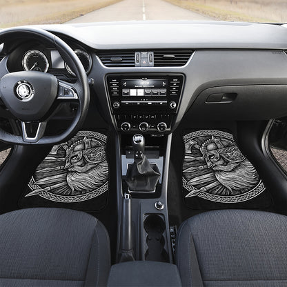 Black And White Viking God Odin Print Front and Back Car Floor Mats