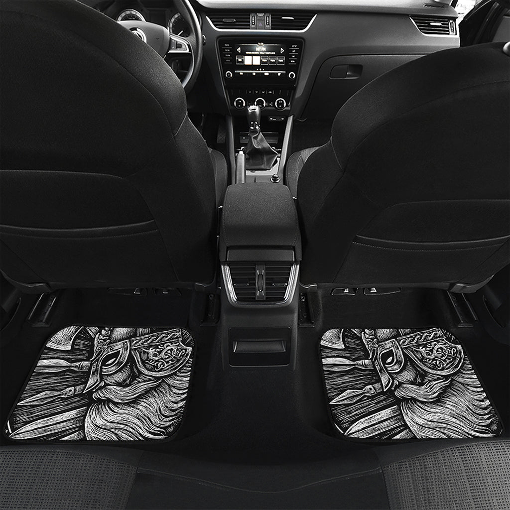 Black And White Viking God Odin Print Front and Back Car Floor Mats