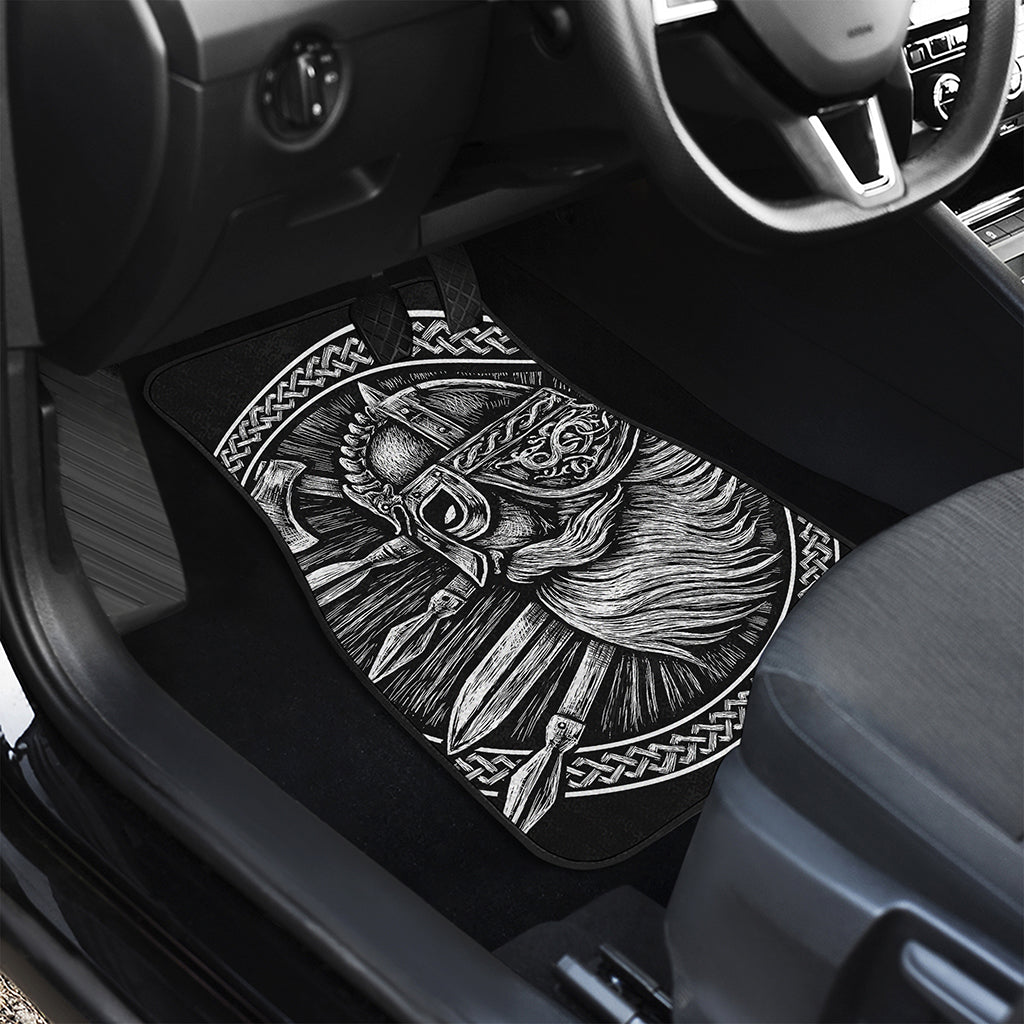 Black And White Viking God Odin Print Front and Back Car Floor Mats