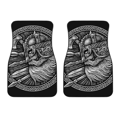 Black And White Viking God Odin Print Front Car Floor Mats