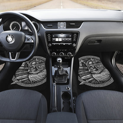 Black And White Viking God Odin Print Front Car Floor Mats