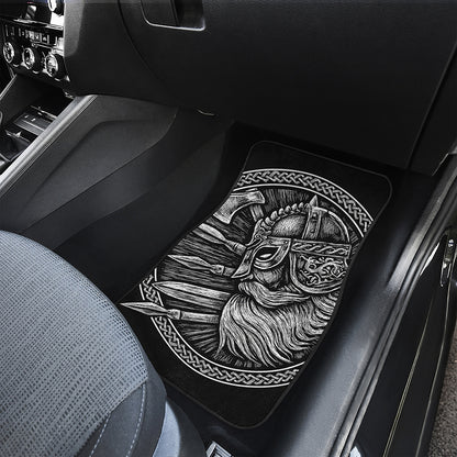 Black And White Viking God Odin Print Front Car Floor Mats