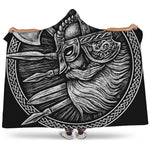 Black And White Viking God Odin Print Hooded Blanket