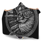 Black And White Viking God Odin Print Hooded Blanket