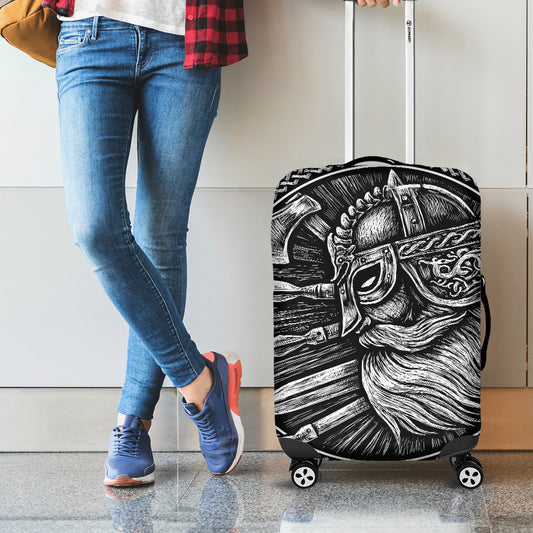 Black And White Viking God Odin Print Luggage Cover