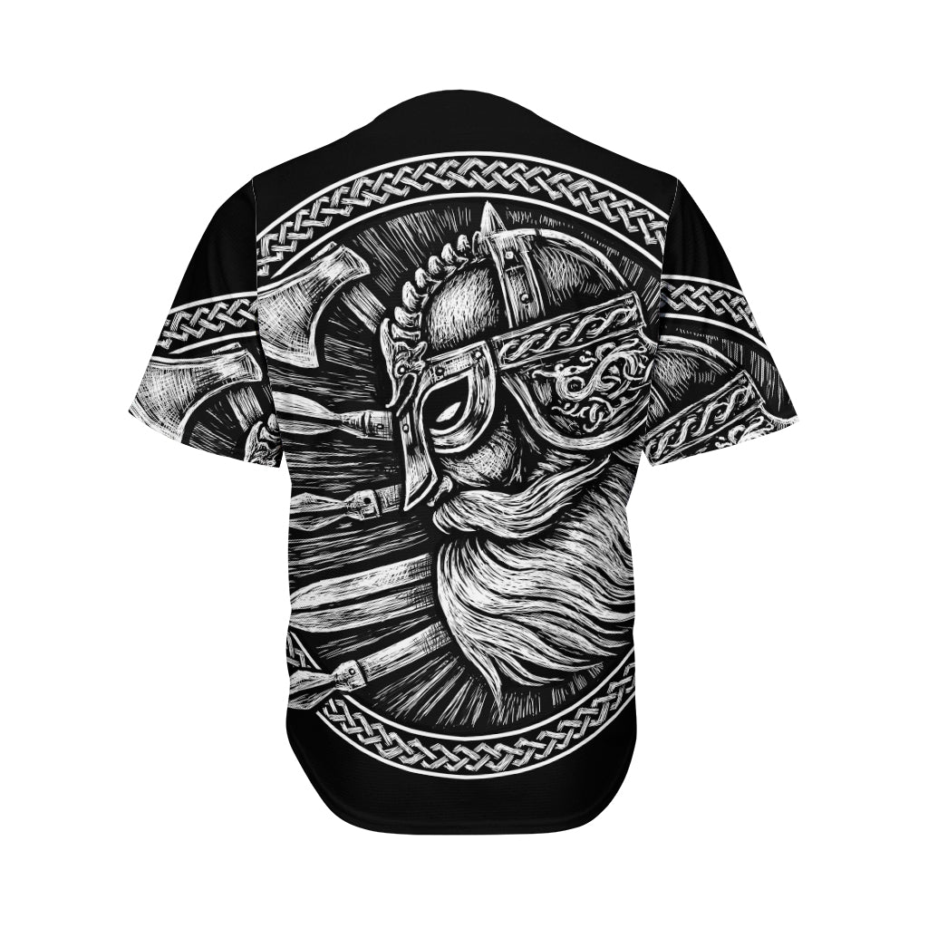 Black And White Viking God Odin Print Men's Baseball Jersey