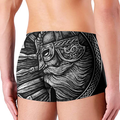 Black And White Viking God Odin Print Men's Boxer Briefs