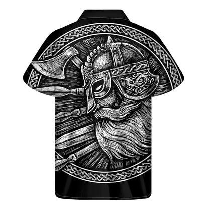 Black And White Viking God Odin Print Men's Short Sleeve Shirt