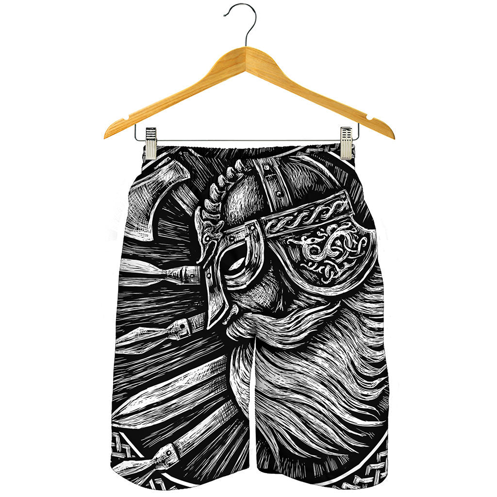 Black And White Viking God Odin Print Men's Shorts