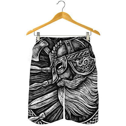 Black And White Viking God Odin Print Men's Shorts