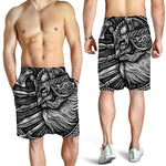 Black And White Viking God Odin Print Men's Shorts