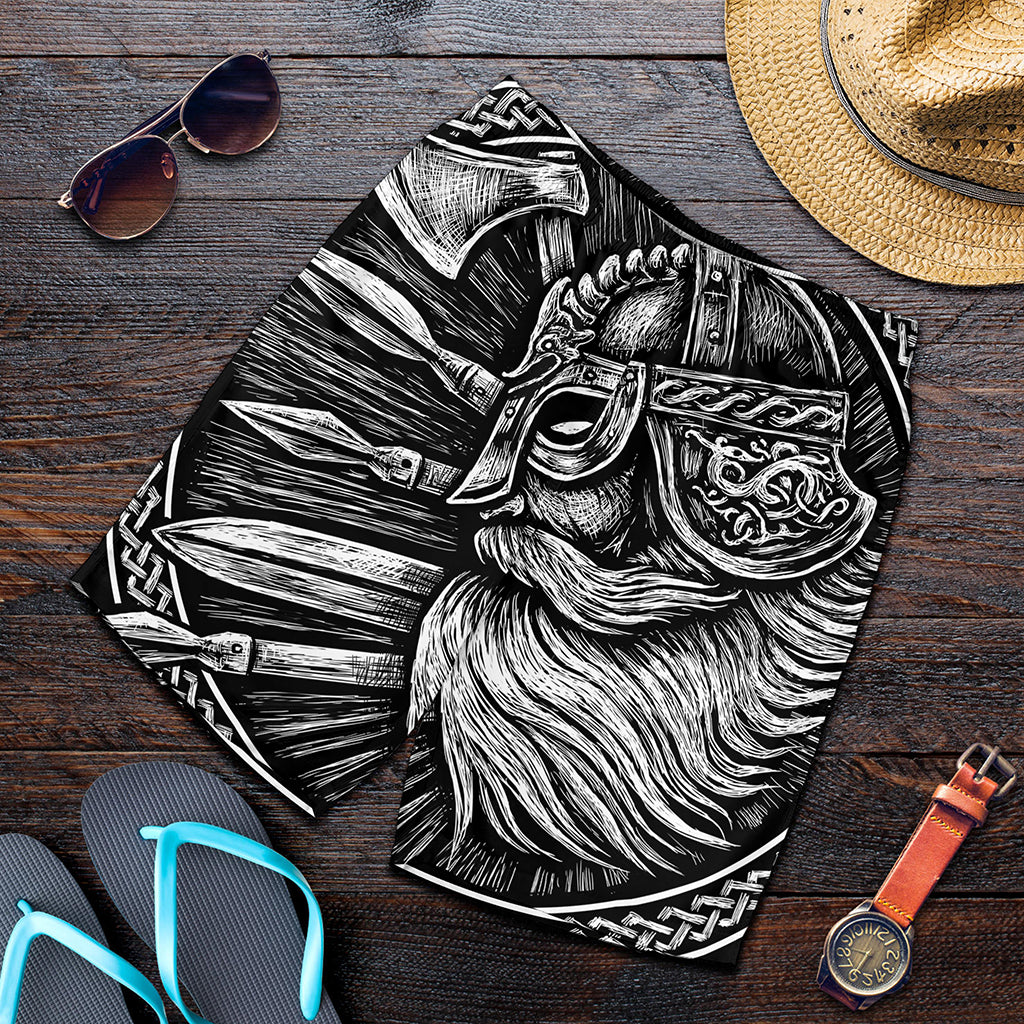 Black And White Viking God Odin Print Men's Shorts