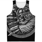 Black And White Viking God Odin Print Men's Tank Top