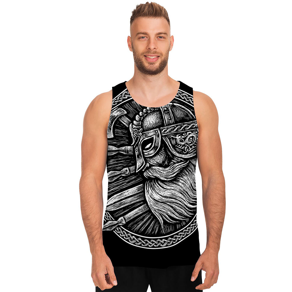 Black And White Viking God Odin Print Men's Tank Top