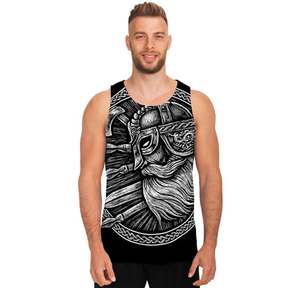 Black And White Viking God Odin Print Men's Tank Top