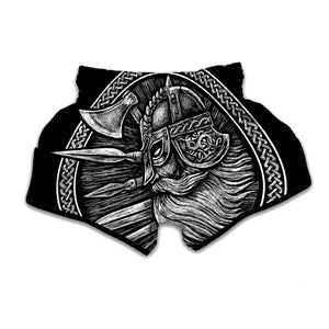 Black And White Viking God Odin Print Muay Thai Boxing Shorts