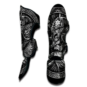 Black And White Viking God Odin Print Muay Thai Shin Guard