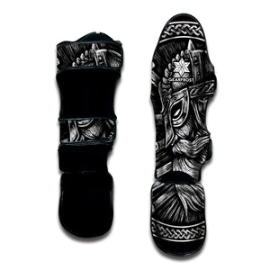 Black And White Viking God Odin Print Muay Thai Shin Guard