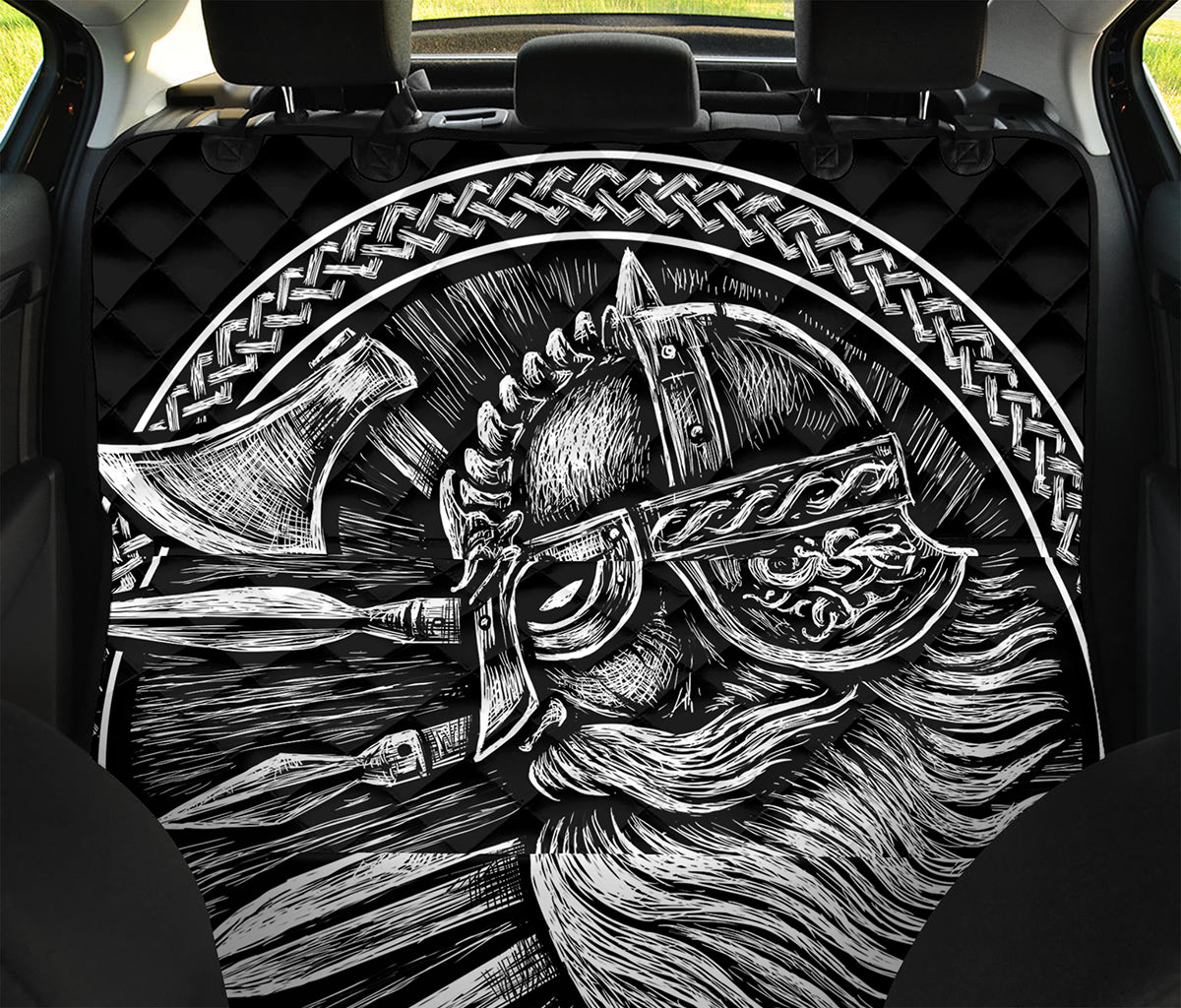 Black And White Viking God Odin Print Pet Car Back Seat Cover