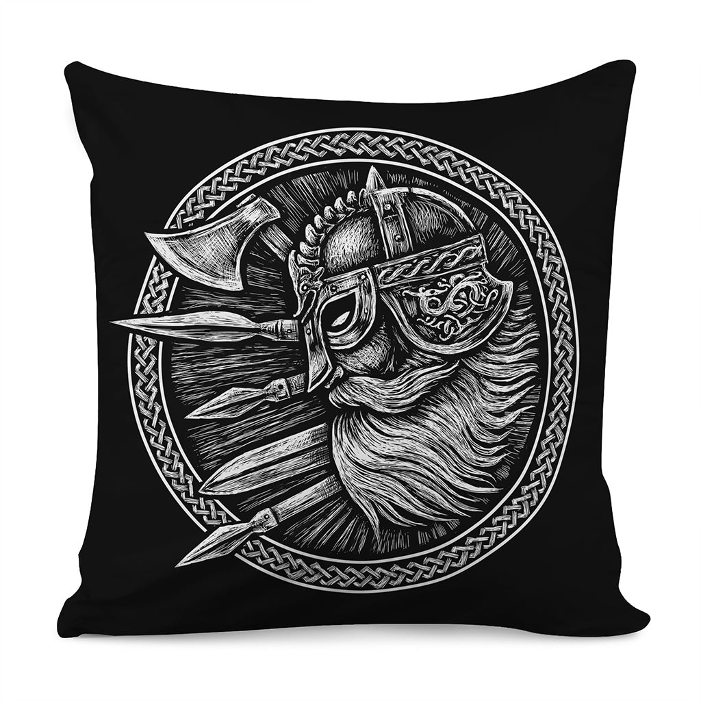 Black And White Viking God Odin Print Pillow Cover