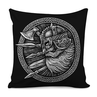 Black And White Viking God Odin Print Pillow Cover