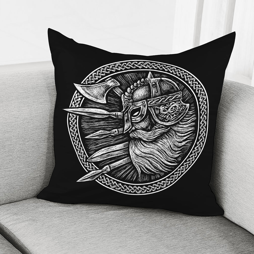Black And White Viking God Odin Print Pillow Cover