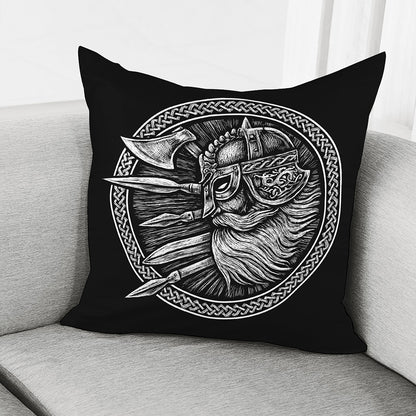Black And White Viking God Odin Print Pillow Cover