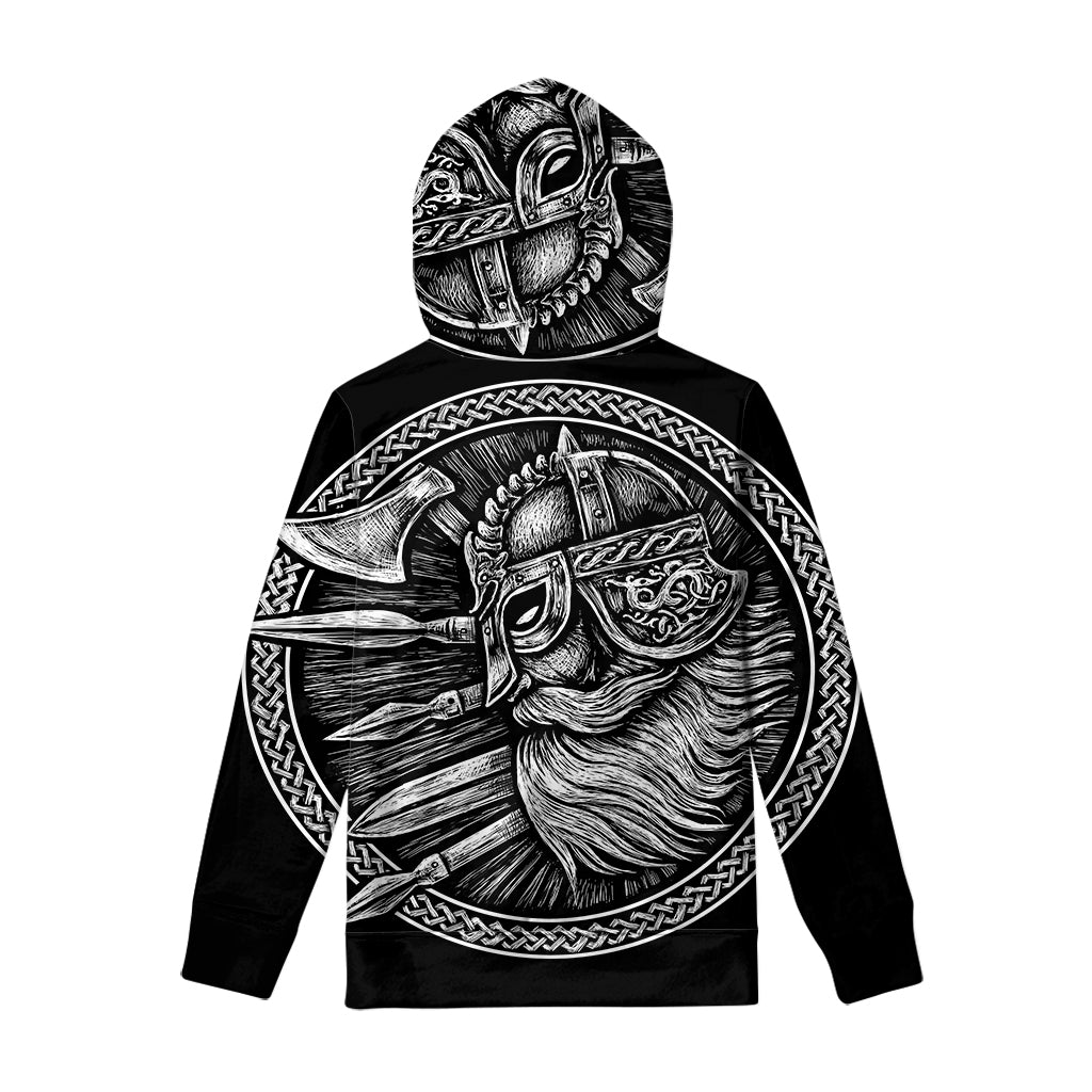 Black And White Viking God Odin Print Pullover Hoodie