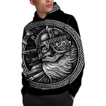 Black And White Viking God Odin Print Pullover Hoodie