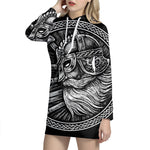 Black And White Viking God Odin Print Pullover Hoodie Dress