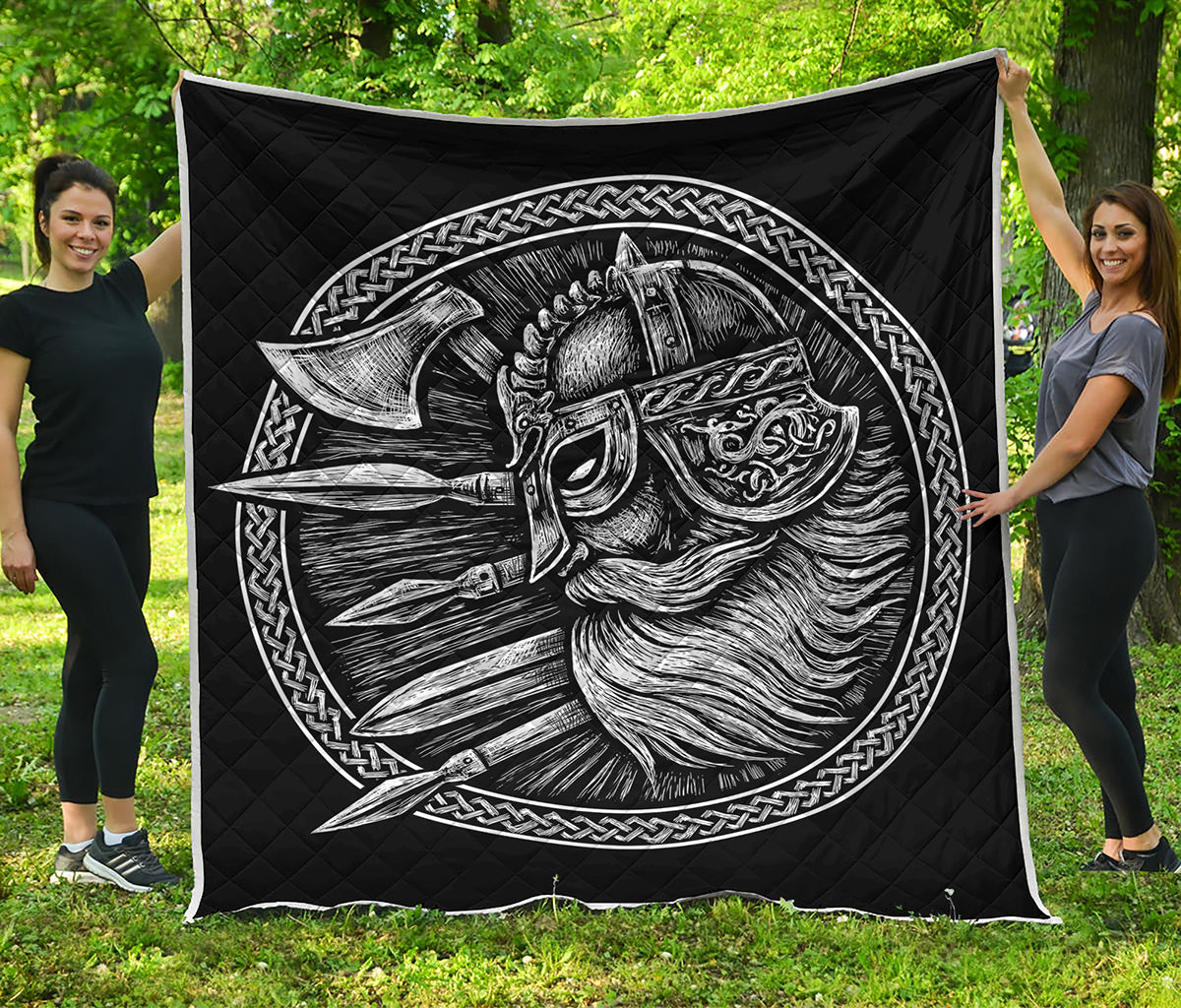 Black And White Viking God Odin Print Quilt