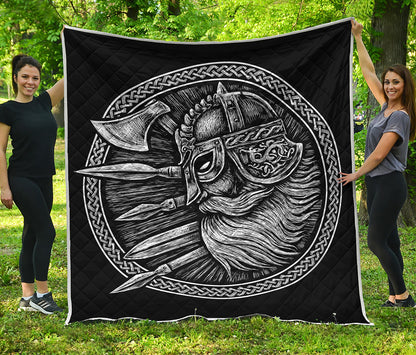 Black And White Viking God Odin Print Quilt