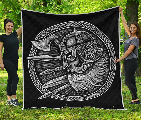 Black And White Viking God Odin Print Quilt