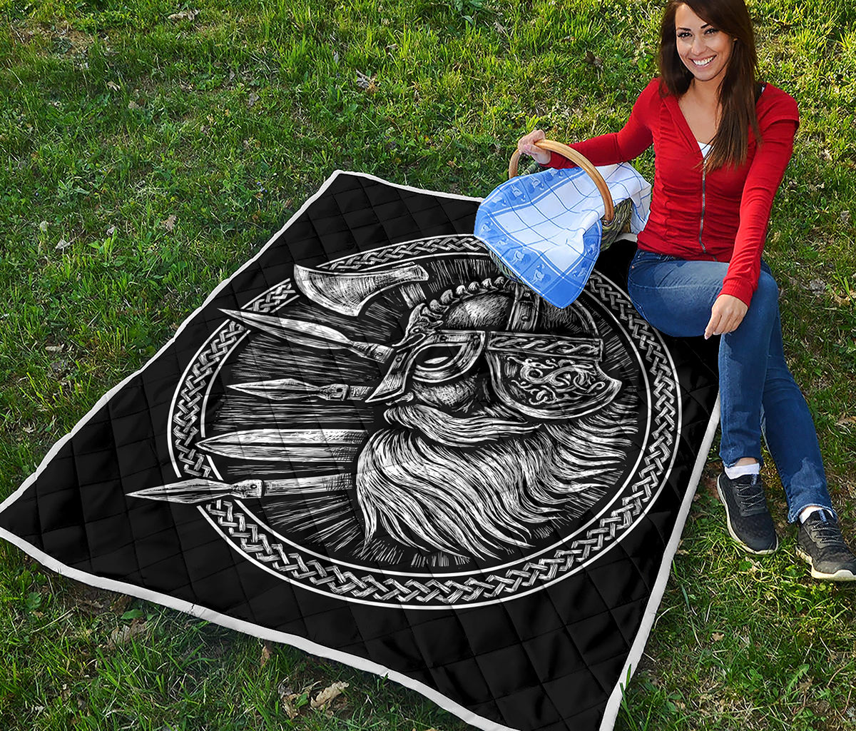 Black And White Viking God Odin Print Quilt
