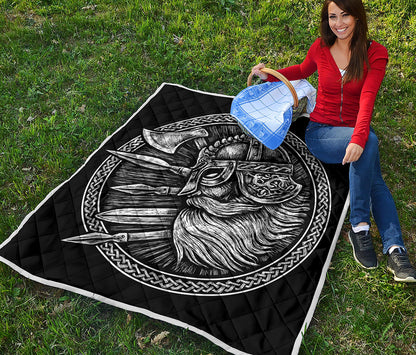 Black And White Viking God Odin Print Quilt